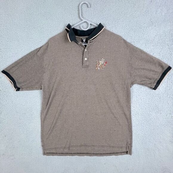 WARNER BROS MENS POLO SHIRT BROWN AND BLACK TWEED LIKE DESIGN SIZE L - Picture 1 of 9